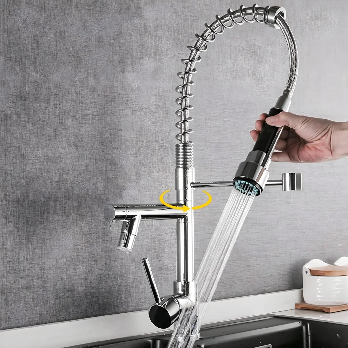 NXUS Single Lever Kitchen Sink Faucet, Pull-Out with Pull-Down Sprayer, Dual Function Hot and Cold Water Swivel