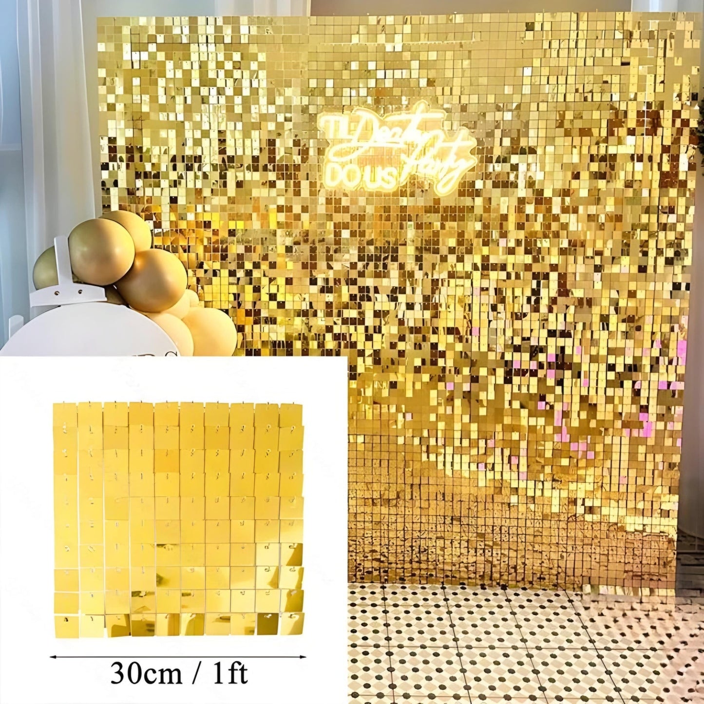 Shinny Wall Panels, Sequin Backdrop, Shimmer Wall Backdrop for Parties, Weddings, and Valentine's Day Decorations, 5 Pieces (30 cm x 30 cm each piece) (Gold)