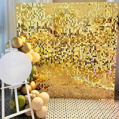 Shinny Wall Panels, Sequin Backdrop, Shimmer Wall Backdrop for Parties, Weddings, and Valentine's Day Decorations, 5 Pieces (30 cm x 30 cm each piece) (Gold)