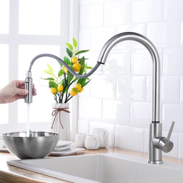 Pull Down Kitchen Faucet with Sprayer, Single Handle, High Arc