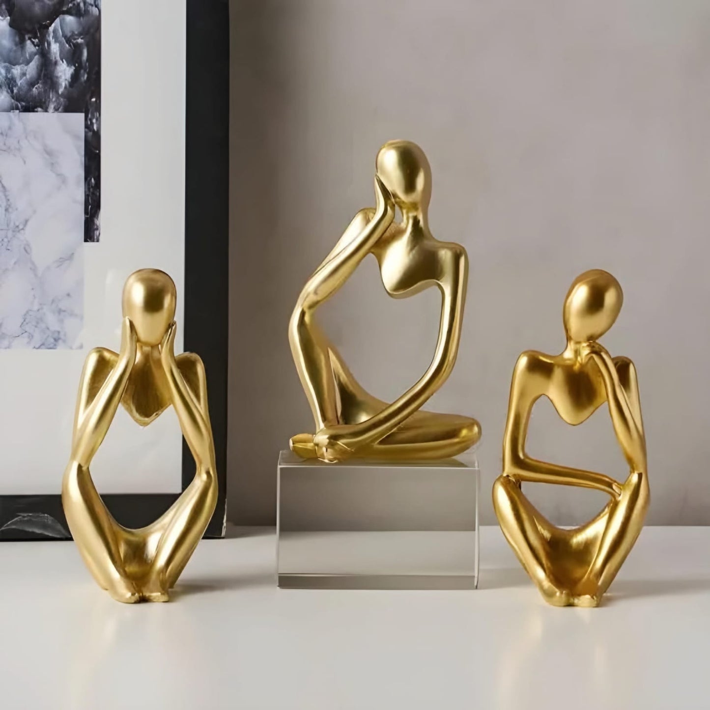 NXUS Abstract Art, Contemporary Sculpture, Creative Personality Desk, Bookshelf Decor, Resin Thinker Statue for Home Decor Three basic fashion styles in one set.