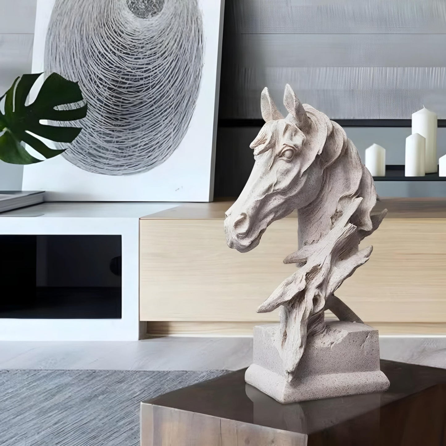 Decorative Home Golden Sculptured Horse Head Statue Crafts, Decorations, Gift Tables, Desktop, Home Office, and Animal Figurines (40cm)