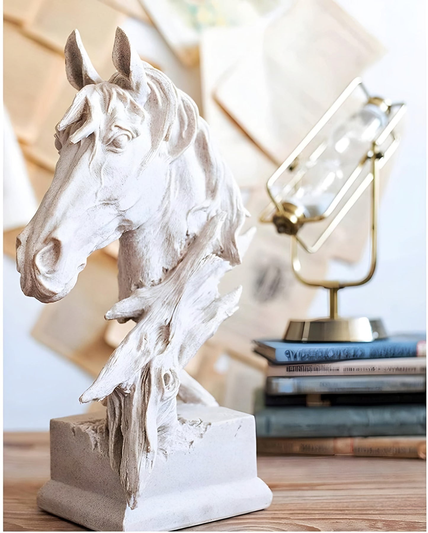 Decorative Home Golden Sculptured Horse Head Statue Crafts, Decorations, Gift Tables, Desktop, Home Office, and Animal Figurines (40cm)