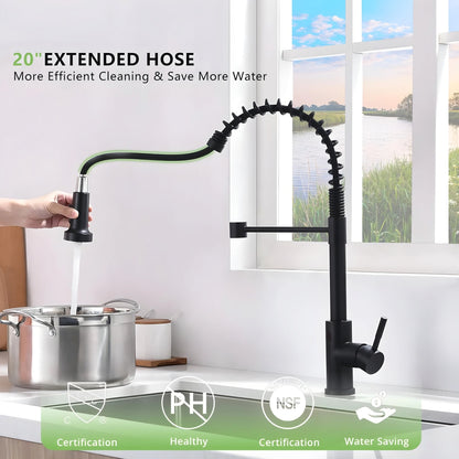 NXUS Kitchen Faucets Low Lead Commercial Solid Single Handle Single Lever Pull Down Sprayer Spring Kitchen Sink Faucet