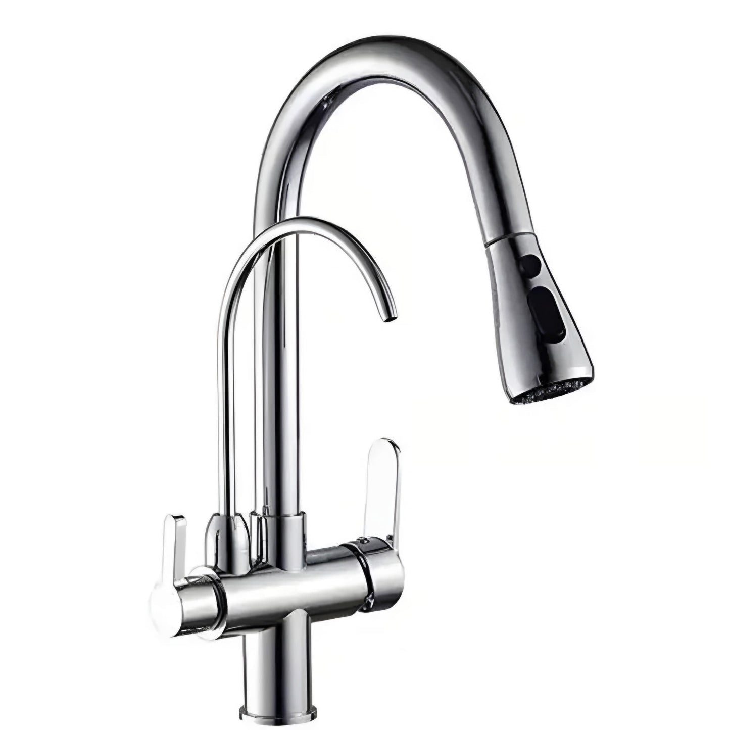 NXUS 3 Way Kitchen Faucet with Pull-out Spray, High Arc Gooseneck, 360° Swivel Spout